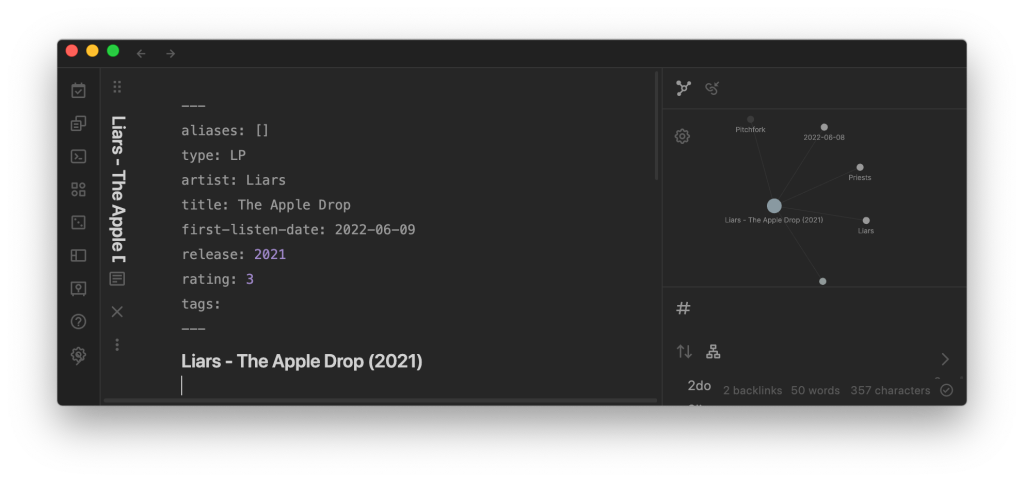 Dataview YAML section parameters